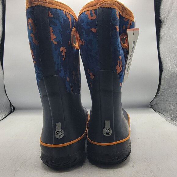 Bogs Grasp New Camo Kids 6 Black Blue Orange Rain Boots Waterproof Outdoors - Picture 5 of 13